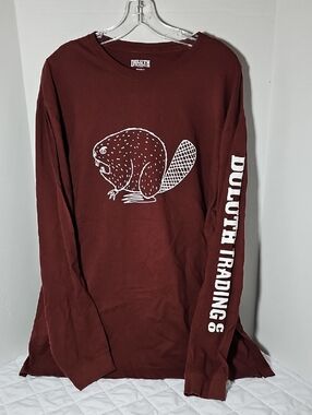 Duluth Trading Co. Maroon Long Sleeve Tee with White Beaver Graphic